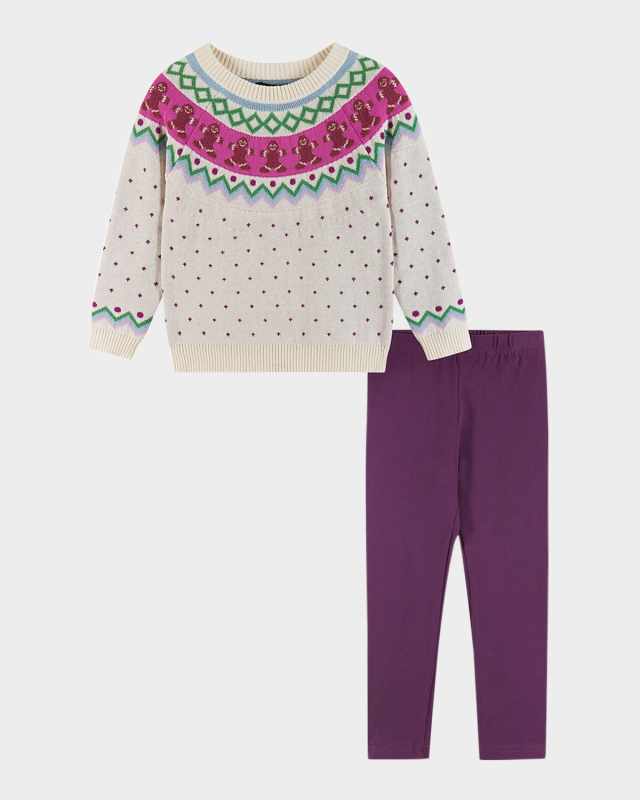 Girl's Gingerbread Fair Isle Sweater & Jegging Set, Size 2T-6X